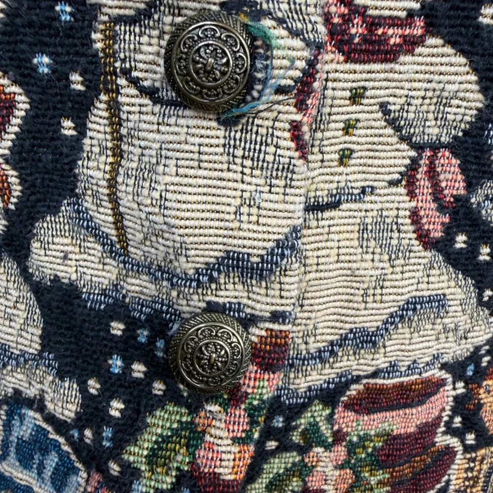 White Stag Vintage Snowman Tapestry Vest Black Holiday Christmas Medium 90s Y2K